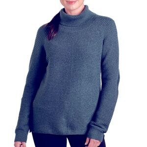 Kuhl Sweater Women Medium Green Pullover Merino Wool Blend Ribbed Turtleneck